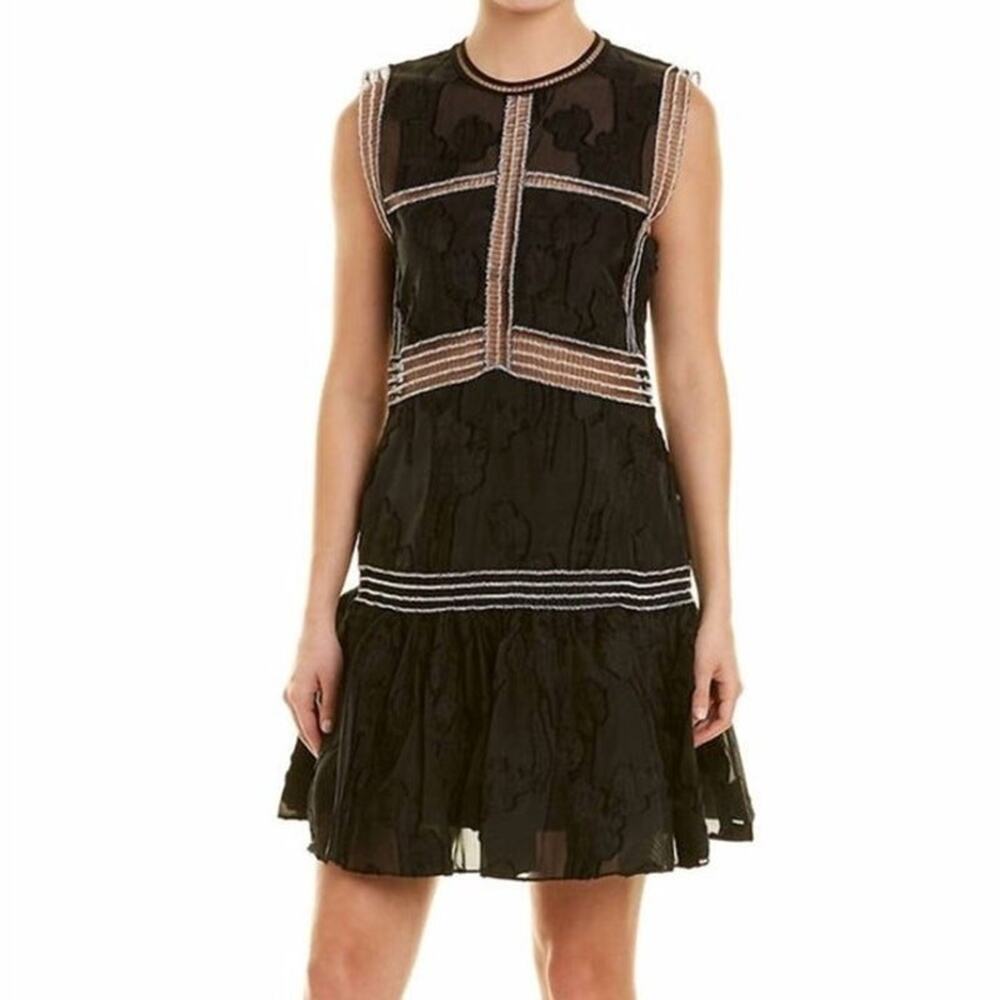 Alexis Rajani Sleeveless A-Line Mini Dress Lace Trim Black Women's Size Small